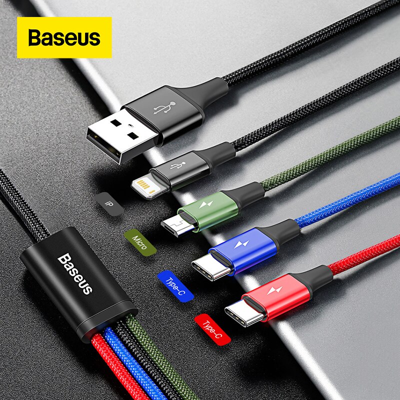 Baseus Cáp USB Type C 4 Trong 1 Cho iPhone 14 13 Pro Max Cáp USB C Cho Samsung Xiaomi Huawei Cáp Micro USB