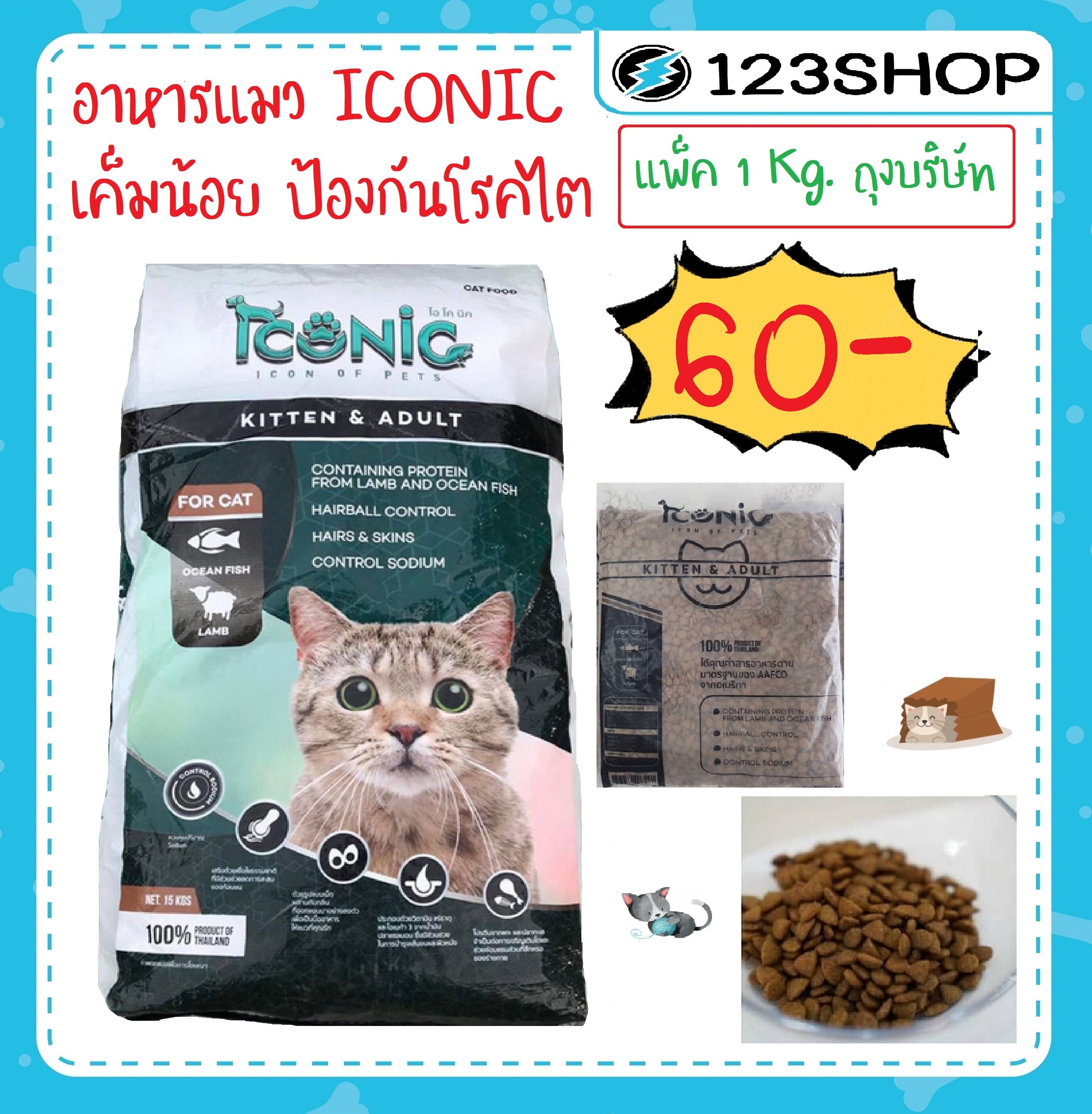 Iconic ไอโคนิค Premium Cat Food อาหารแมวเกรดพรีเมี่ยม แพ็ค 1 กิโลกรัม (ถุงบริษัท)