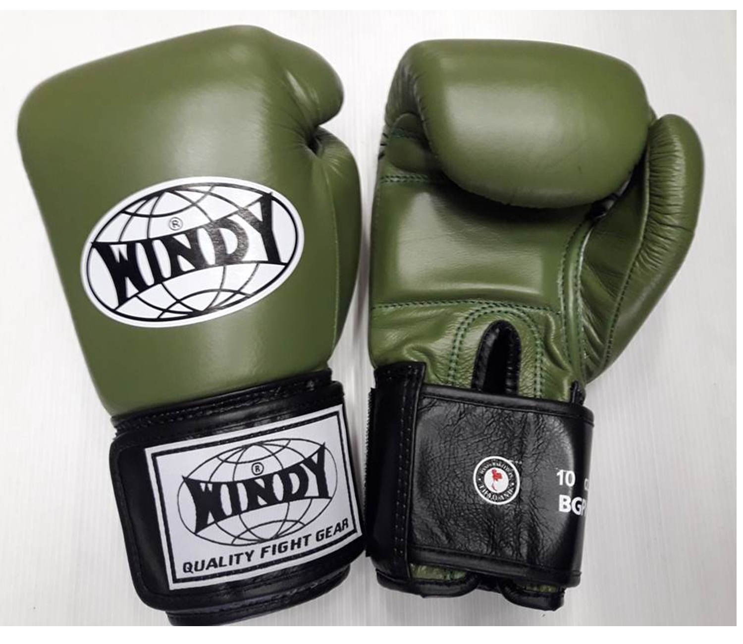 Windy sports Boxing Gloves BGP Proline Green  genuine leather 8,10.12,14,16 oz นวมชก มวยไทย วินดี้สปอร์ต สีเขียวมะกอก เมจิคเทป โปรไลน์ ทำจากหนังแท้