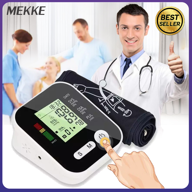 Mekke เครื่องวัดความดัน วัดความดัน มีการรับประกันจากผู้ขาย เครื่องวัดความดันโลหิตแบบดิจิตอลแขน LCD เครื่องวัดอัตราการเต้นหัวใจ Tonometer สำหรับวัดอัตโนมัติ Digital LCD Upper Arm Blood Pressure Monitor