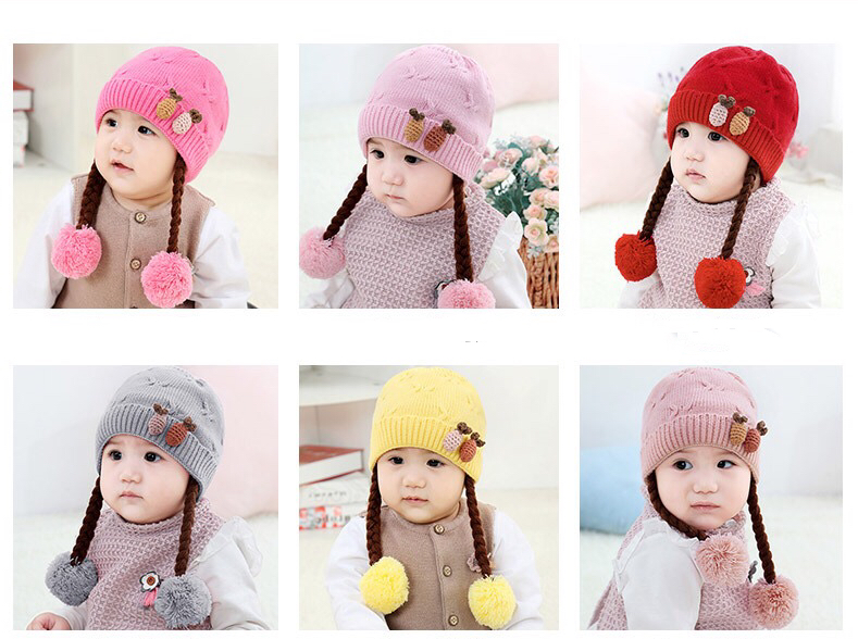 Cute เด็กเด็กเล็กเด็กหญิงทารกฤดูหนาวโครเชต์ถักหมวกถัก Hairball หมวก1111