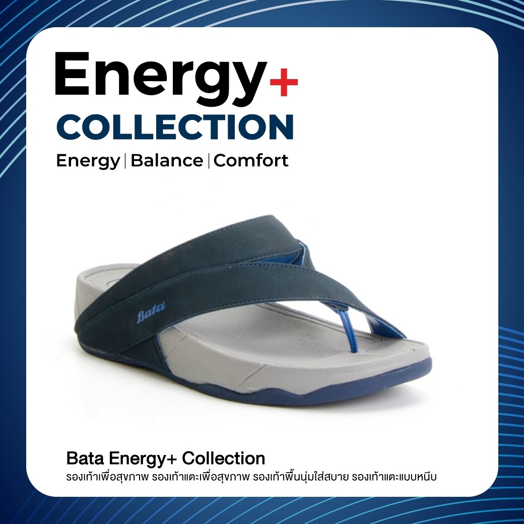 *Best Selling* Bata Energy+ รองเท้าแตะลำลองแฟชั่นผู้ชาย รองเท้าเพื่อสุขภาพ สีน้ำเงิน รหัส 8719342 Size 40-45 นุ่มสบาย