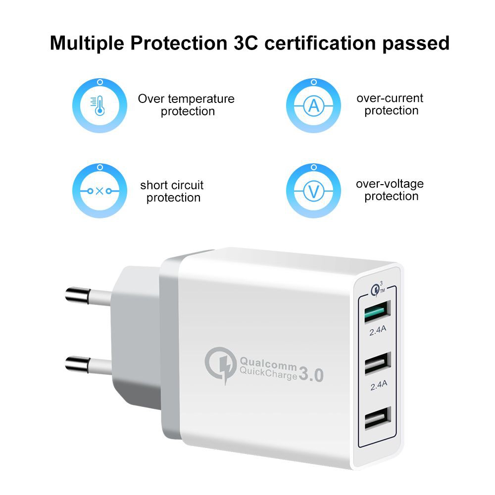 Hot 30W EU US UK Plug QC 3.0 USB Wall Charger 3 Port Fast Quick Charge