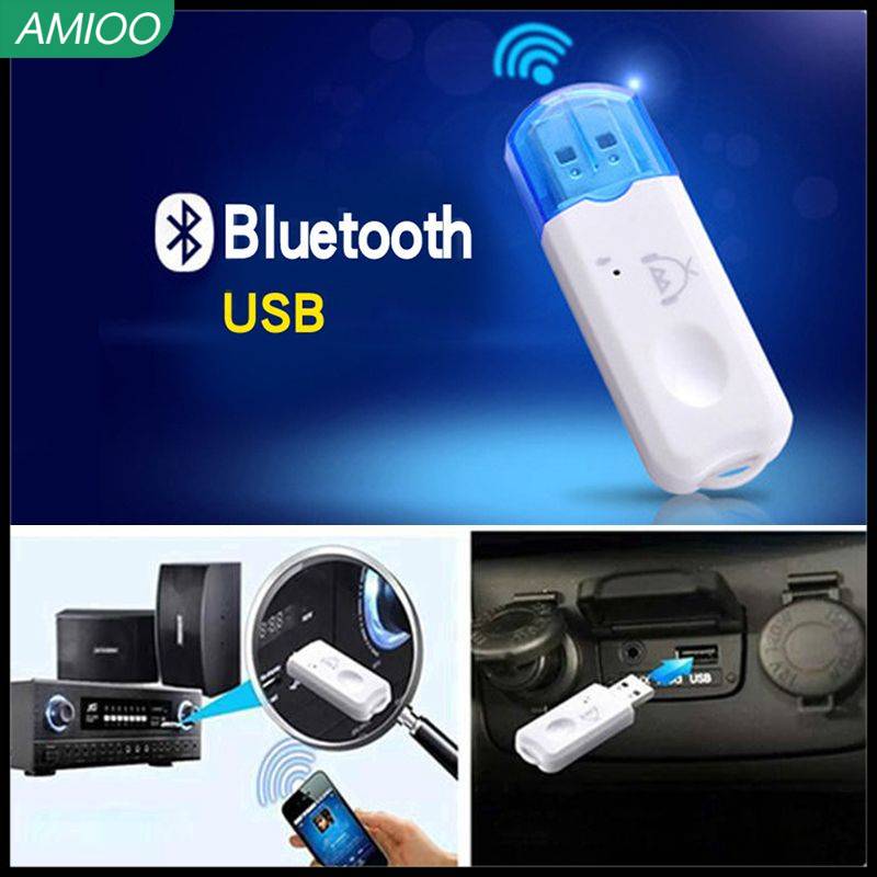 AMIOO USB บลูทูธสเตอริโอเพลงรับอะแดปเตอร์เสียงไร้สายชุด Plug and Play ไมโครโฟนในตัวสำหรับลำโพงสำหรับโทรศัพท์รถขนาดกะทัดรัดและขนาดเล็ก