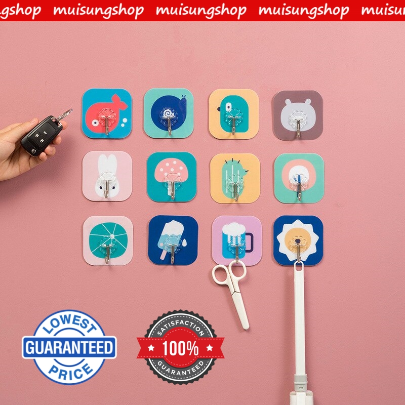 MUISUNGSHOP 10 ชิ้น C-HOOK ตะขอติดผนังลายการ์ตูน minimal