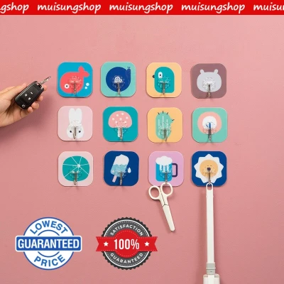 MUISUNGSHOP 10Pcs Wall Mounted Hooks Cartoon Cute Printed Seamless Sticky Hooks