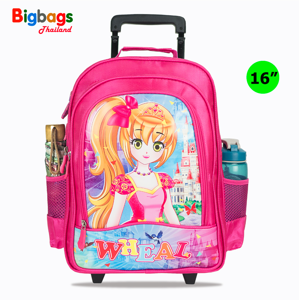 Wheal กระเป๋าเป้มีล้อลากสำหรับเด็ก เป้สะพายหลังกระเป๋านักเรียน 16 นิ้ว รุ่น Princess 07616 (Pink) สี ชมพู C