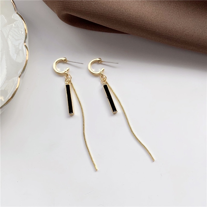 S925 silver needle Korean personality simple earrings geometric long ...