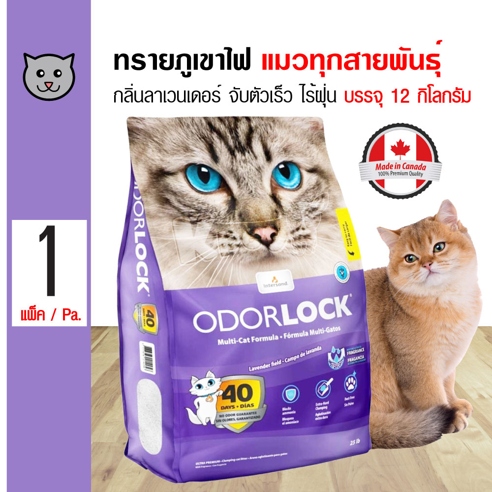 Odour Lock Lavender 12 Kg. ทรายแมวภูเขาไฟ กลิ่นลาเวนเดอร์ จับตัวเร็ว ไร้ฝุ่น สำหรับแมวทุกสายพันธุ์ (12 กิโลกรัม/ถุง)