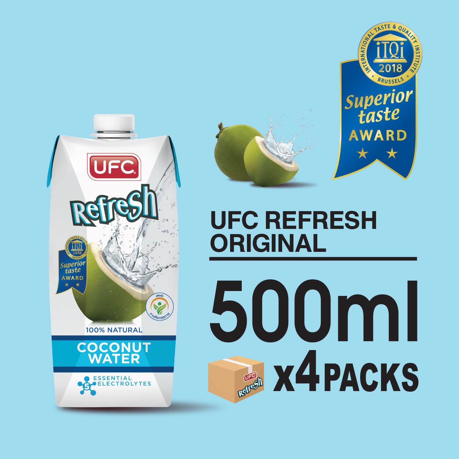 UFC Refresh Coconut Water –Original ยูเอฟซี รีเฟรช น้ำมะพร้าว 100P0 มิลลิลิตร x 4 กล่อง