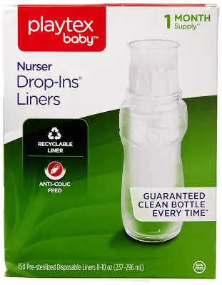 Playtex Baby Nurser Drop-Ins Baby Bottle Disposable Liners, Closer to Breastfeeding, 8 Ounce - 150 Count