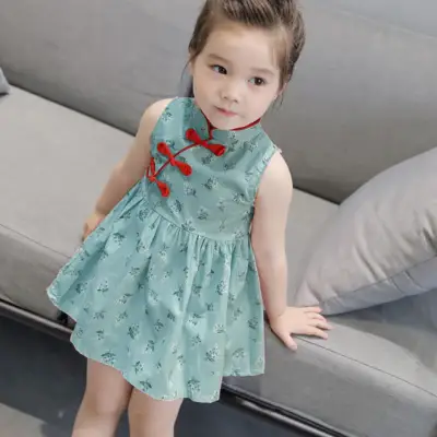 Rayeshop baby dress Toddler Kids Baby Girls Sleeveless Floral Cheongsam Party Princess Dress Outfits