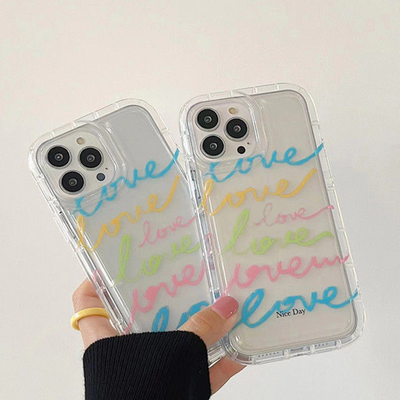 For IPhone 13 Pro Max IPhone Case Thickened TPU Soft Case Clear Case Airbag Shockproof Colourful Love Compatible with For 11 Pro Max