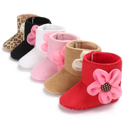 Baby Girls Soft Sole Booties Snow Boots Infant Toddler Newborn Autumn Winter Warm Leopard Flower Crib Shoes 0-18M
