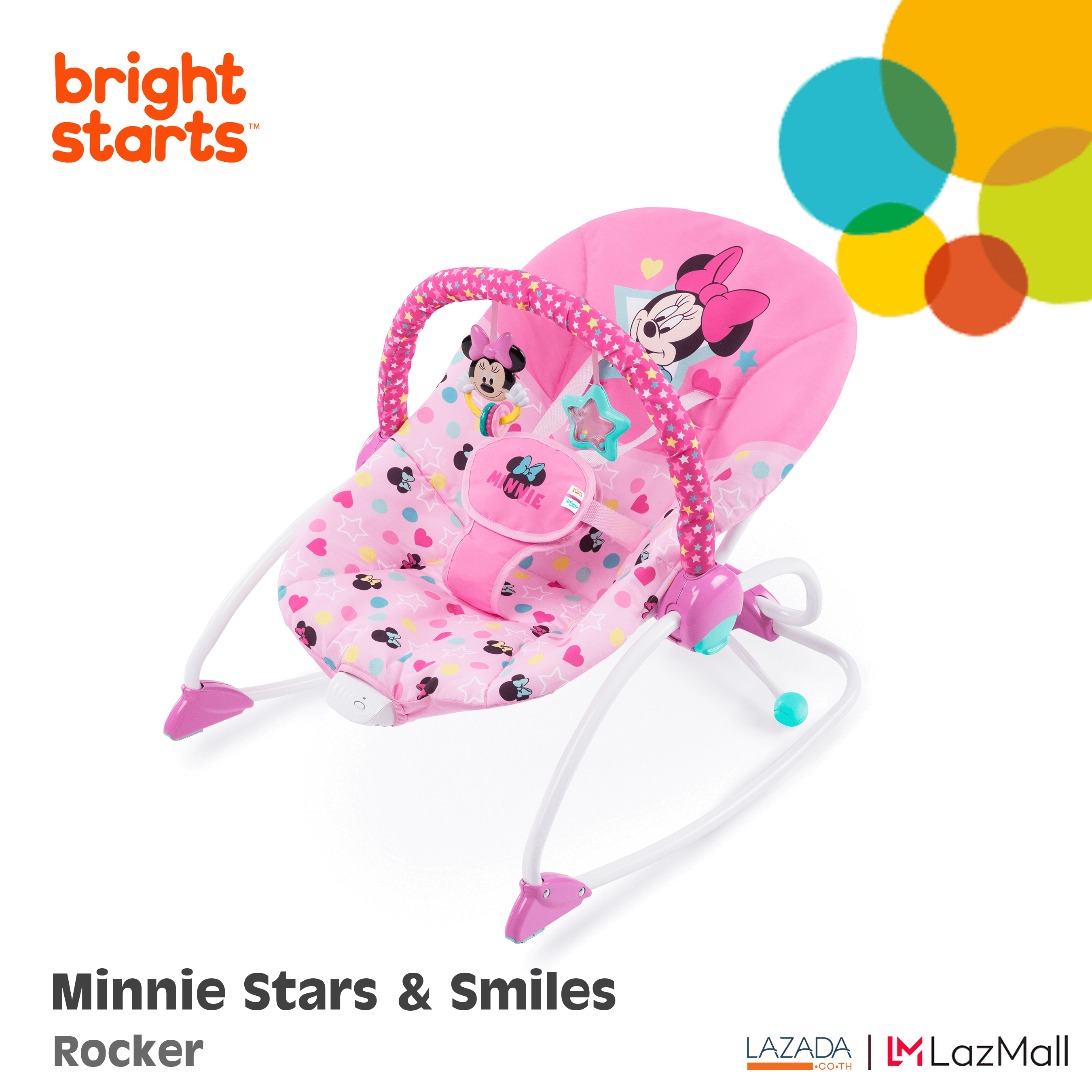 Bright Starts เก้าอี้เบาเซอร์ Minnie Perfect In Pink - Rocker-Minnie Stars & Smiles