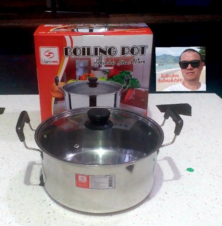 cholly.shop Queen Fish หม้อหุงต้ม 2หู ฝากระจก QF-K72  BOILING POT Stainless Steel Ware size. 26 cm.