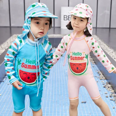 Kids Swimming Suits Short Sleeves Swimsuits Boys Girls Swimwear Baju Renang Kanak Kanak Baju Mandi Kolam Mandi Budak