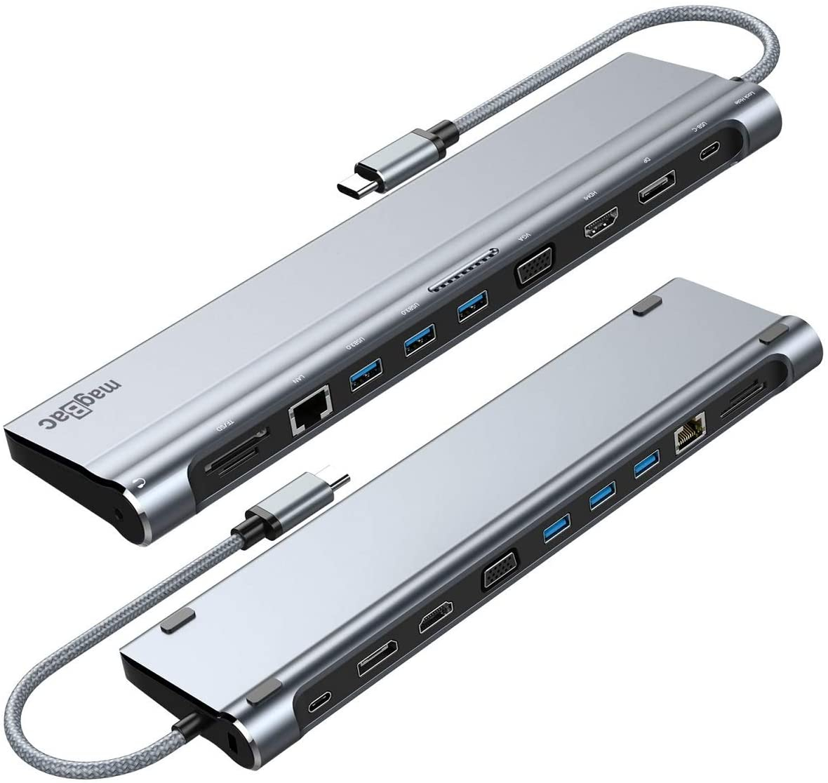 thumbnail image 2 of 10-in-1 USB C Docking Station For Mac & Windows - Dual HDMI 4K, 100W PD, LAN, SD/TF, Audio, Compatible With MacBook M1/M2/M3/M4 & Intel Laptops 2 of 9