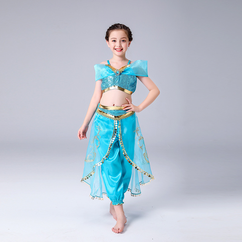 Aladdin trousers of the girls dancing dress princess jasmine skirt COS clothing Europe and the United States children's Halloween two-piece performance