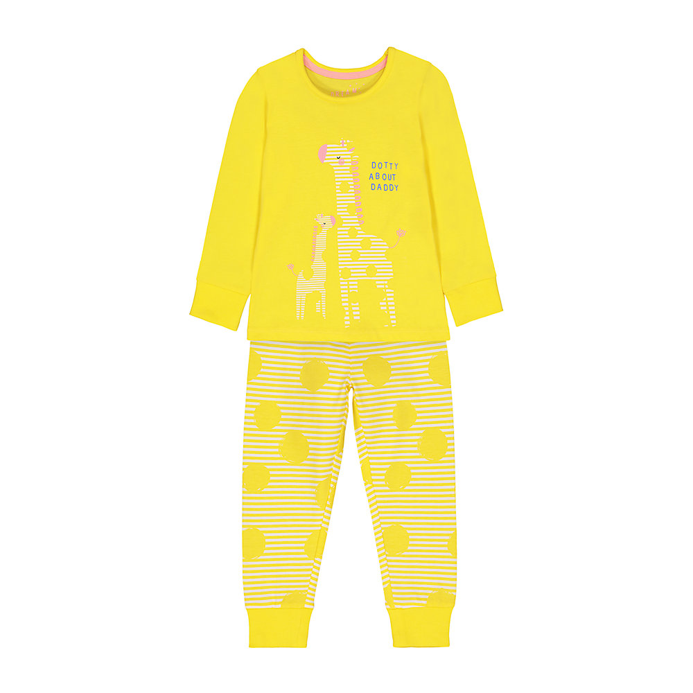 ชุดนอนเด็กผู้หญิง mothercare yellow giraffe dotty about daddy pyjamas VD016