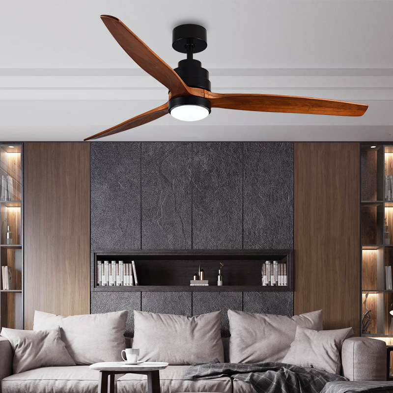 Ceiling Fans พัดลมเพดาน พร้อมไฟLED 52 inch Solid Wood Indoor Modern Decorative Ceiling Fan with LED Light