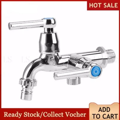 ABS Washing Machine Faucet Sink Basin Water Tap with Double Spout&amp;Handle G1/2 Tail Handle