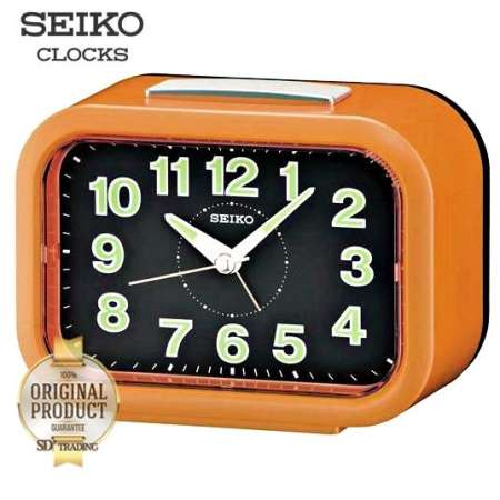 SEIKO นาฬิกาปลุก Quiet Sweep (Snooze) มีไฟ เสียงกริ่ง รุ่น QHK026E - สีส้ม (Orange/Black)