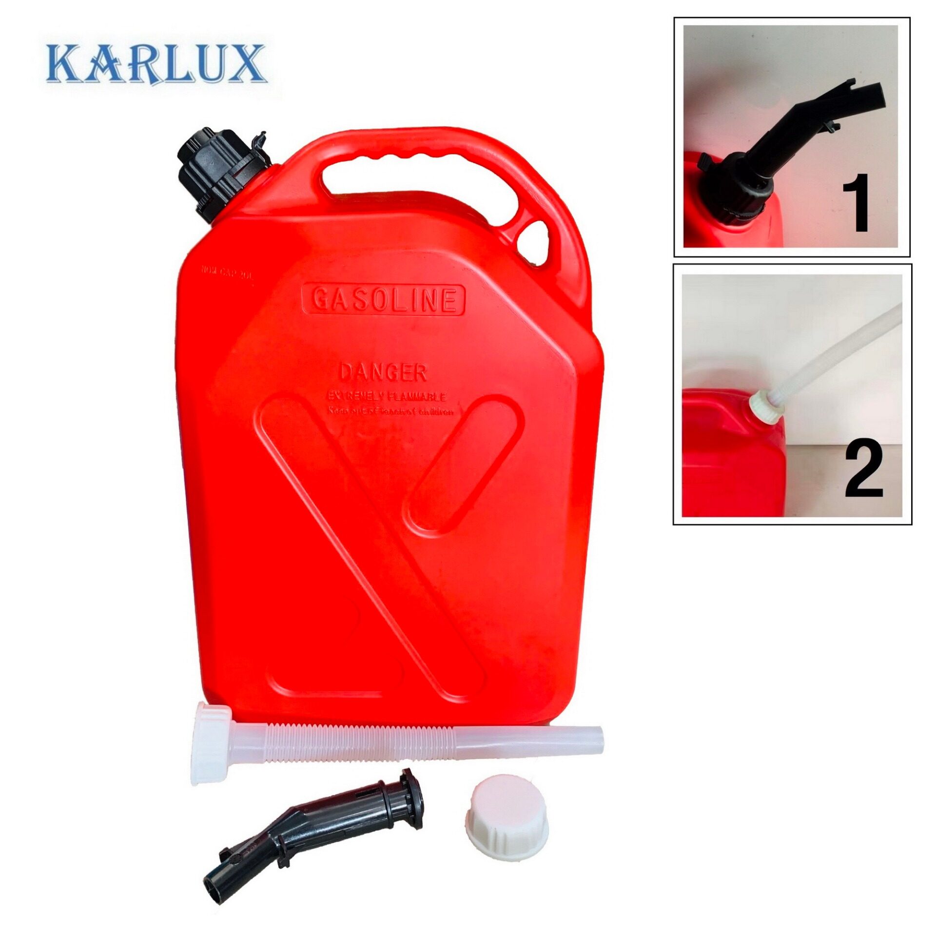 Karlux ถังแกลลอนเก็บน้ำมันสำรอง 20 ลิตร พร้อมหัวเติม 2 อัน Fuel Tank (หัวเติม แบบกด และ แบบเท)