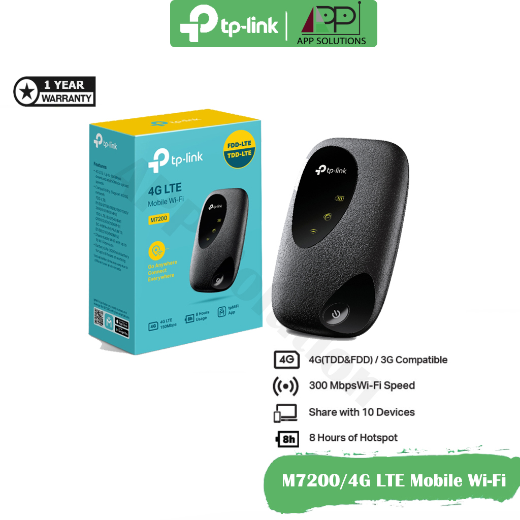 TP-LINKอุปกรณ์ปล่อยสัญญาณ4G/LTE Mobile Pocket Wi-Fi N300 รุ่นM7200(ประกันศูนย์1ปี)-APP Solution