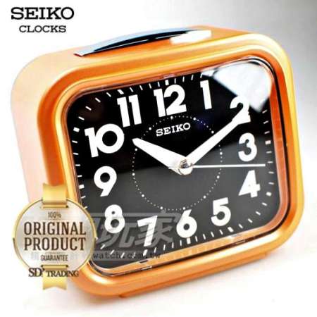 SEIKO นาฬิกาปลุก Quiet Sweep (Snooze) มีไฟ เสียงกริ่ง รุ่น QHK023E - ส้ม หน้าปัดดำ (Orange/Black)