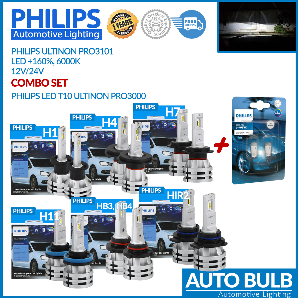 หลอดไฟหน้า LED Philips Ultinon Pro3101 6000K สว่างขึ้น 160% รุ่น