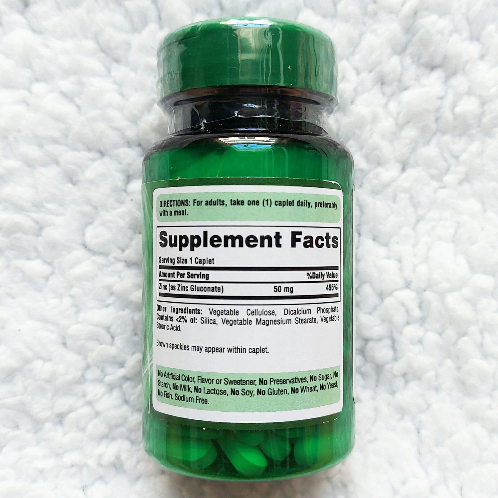 ซิงค์ กลูโคเนต Zinc (Zinc Gluconate) 50 mg 100 Caplets Puritan's