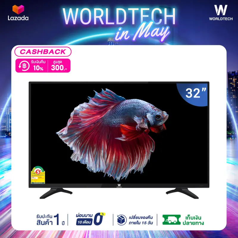 ภาพหน้าปกสินค้าWorldtech 32 นิ้ว LED TV อนาลอค ทีวี HD Ready ฟรี สาย HDMI (2xUSB, 2xHDMI) ราคาพิเศษ (ผ่อนชำระ 0%) จากร้าน WORLDTECH บน Lazada