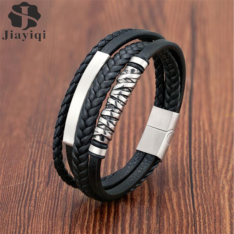 VA JENT Men's Bracelet - Tiger Eye Bead & Braided Leather Cuff With Stainless Steel Clasp