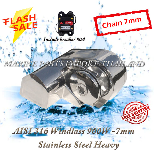 Electric Marine Horizontal Boat Stainless Steel Anchor Windlass 900W -Heavy  Duty AISI 316 - Chain 7mm