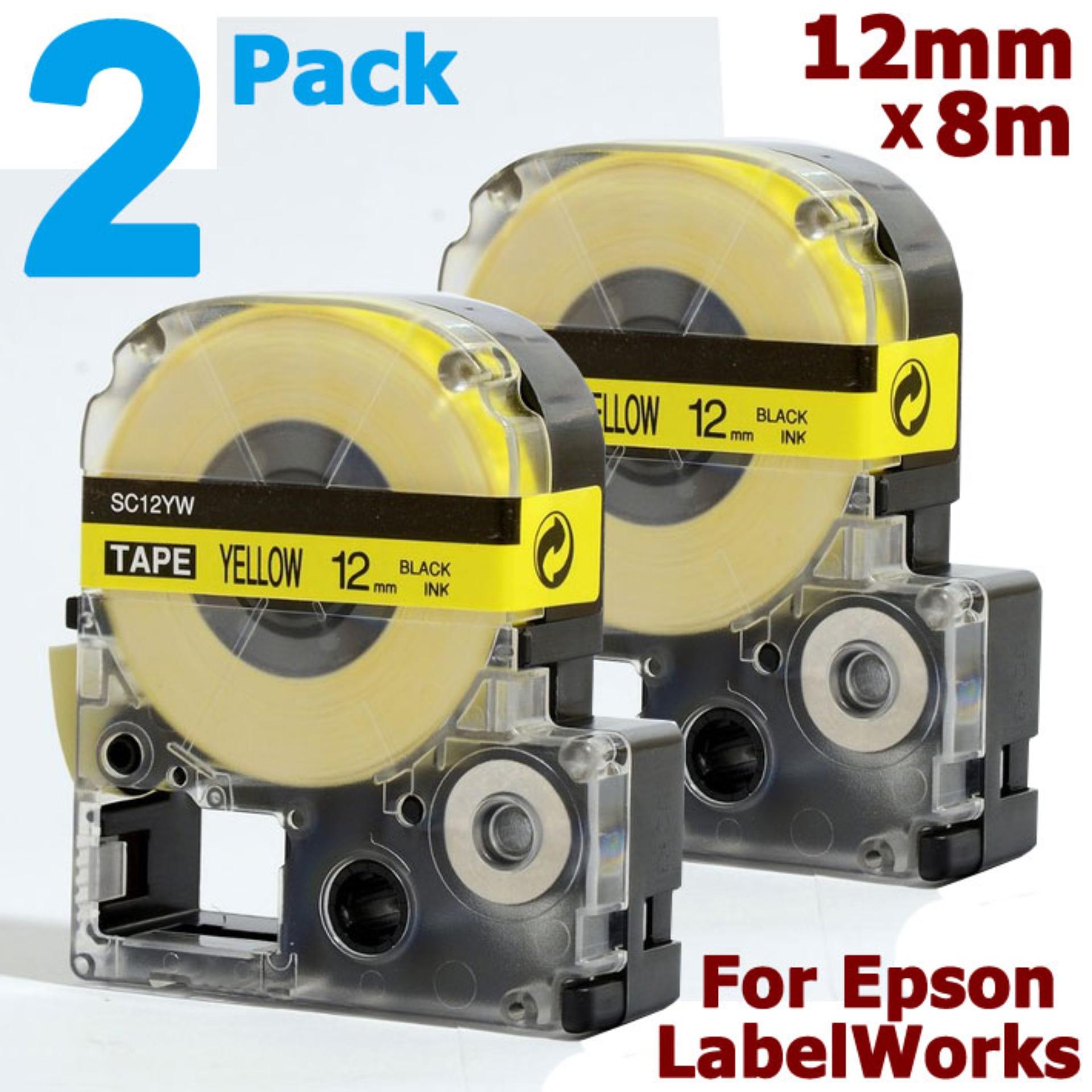 2pcs 12mm x 8M Black on Yellow for Epson LC4YBP LC4YBP for King Jim