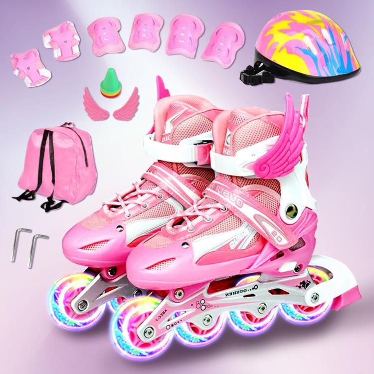 Roller Blade Skate รองเท้าอินไลน์สเก็ต ของเด็กหญิงและชาย ออกแบบdoubleล็อก ปลอดภัย ล้อมีไฟ (s 31342) (m 3538) (L 3942)