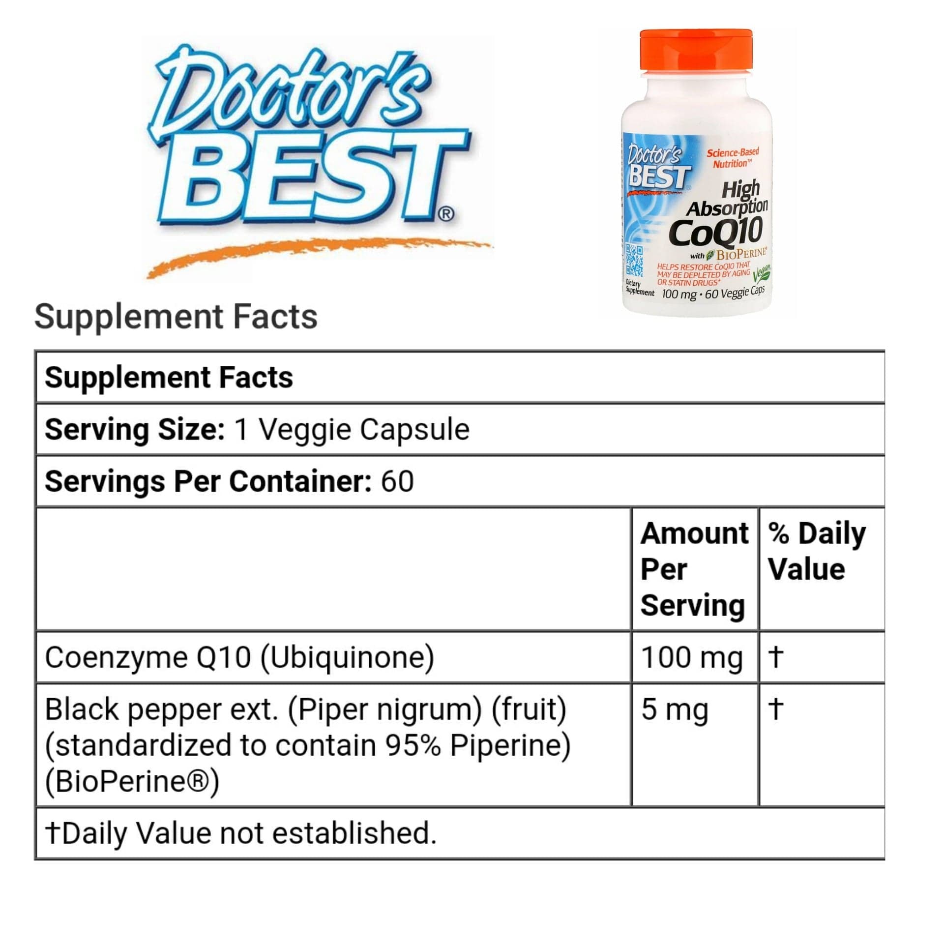 Doctors Best High Absorption Coq10 With Bioperine 100 Mg 60 Veggie Caps โคคิวเท็น Miniboon 0273