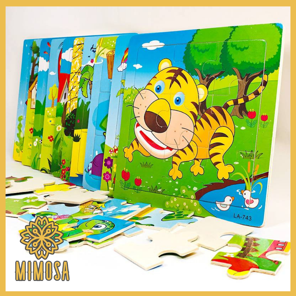 MIMOSA จิ๊กซอว์ไม้ 9 ชิ้น รูปสัตว์ จิ๊กซอไม้ ตัวต่อไม้ ของเล่นเสริมพัฒนาการ แผ่นไม้ ทนทาน สีสันสดใส