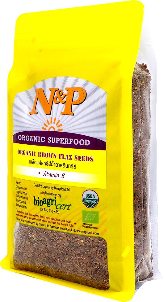 เมล็ดแฟลกซ์สีน้ำตาล ออร์แกนิค ปริมาณ 900 กรัม N&P Organic Brown  Flax  Seeds 900 g