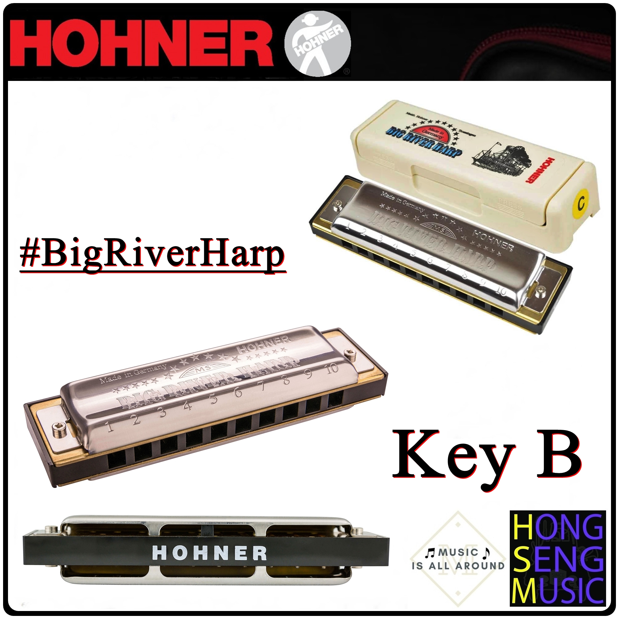 ฮาร์โมนิก้า (เม้าท์ออร์แกน) Hohner รุ่น Big River Harp Harmonica 590 Key B