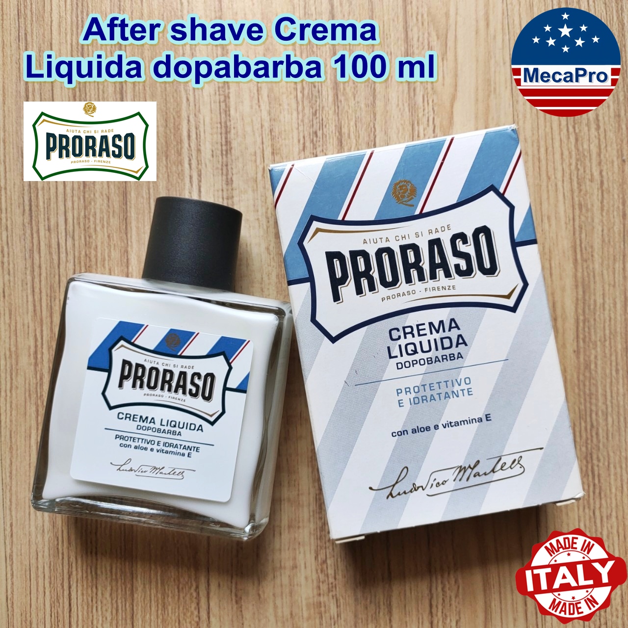 Proraso® After shave Crema Liquida dopabarba 100 ml Blue con aloe e vitamin E ผลิตภัณฑ์บำรุงผิวหน้า ครีม หลังการโกนหนวด