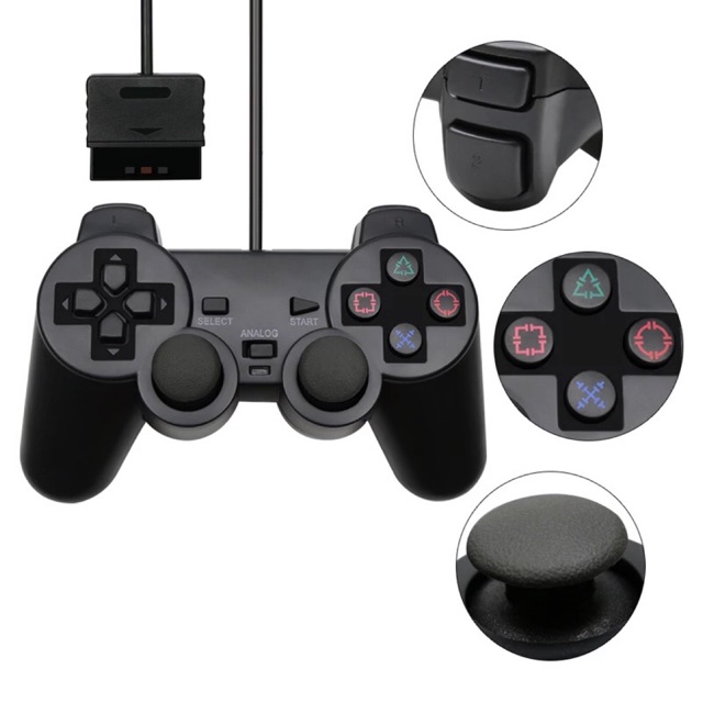 สำหรับ จอย PS2 Controller สำหรับ Mando PS2/PS2 จอยสติ๊กสำหรับ PlayStation 2 การสั่นสะเทือน Joypad แบบมีสาย Controle