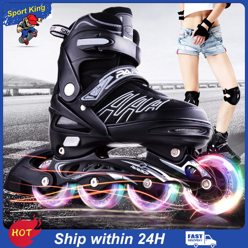 【Sport King】รองเท้ามีล้อ รองเท้าสเก็ตเด็ก โรลเลอร์เบลดผู้ใหญ่ ปลอดภัย ล้อมีไฟ Inline Skates (s 26-32) (m 33-37) (L 38-42)