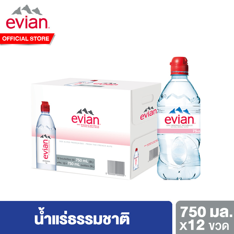 เอเวียง น้ำแร่ธรรมชาติ ขวดพลาสติก 750มล. แพ็ค 12 ขวด Evian Natural Mineral Water 750ml. Pack 12 Bottles น้ำ น้ำเปล่าแพ็ค น้ำดื่ม น้ำแร่ดื่ม