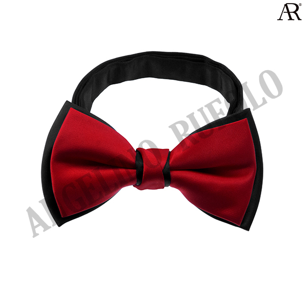 ANGELINO RUFOLO Bow Tie ผ้าไหมทออิตาลี่คุณภาพเยี่ยม โบว์หูกระต่ายผู้ชาย ดีไซน์ Plains สีแดง-ดำ/สีดำ-ขาว