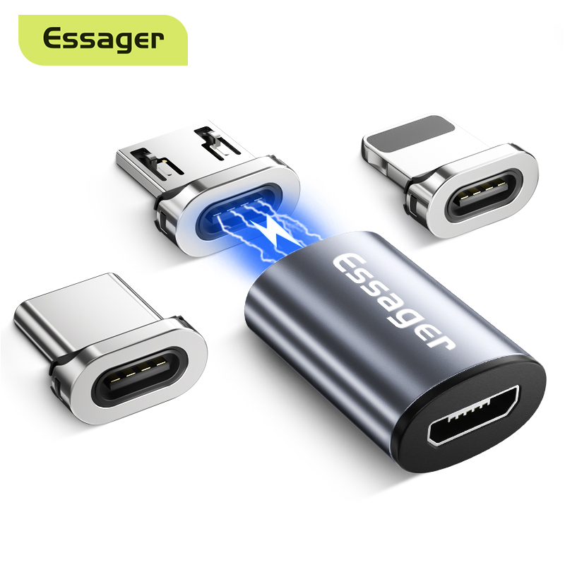 Essgerอะแดปเตอร์แม่เหล็กUSB Type C,อะแดปเตอร์แม่เหล็กสำหรับiPhone Samsung USB C Female To Micro USB Maleขั้วต่อตัวแปลงType-Cแม่เหล็ก