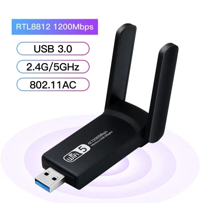 ตัวรับ wifi แรง ตัวรับสัญญาณ wifi 5G ตัวรับ wifi USB3.0 Dual Band USB Adapter 1200Mbps 2.4GHz-5.8GHz usb รับสัญญาณ wifi แดปเตอร์ไร้สาย เสาคู่ รับไวไฟความเร็วสูง อุปกรณ์เชื่อมต่อสัญญาณ Wireless แบบ USB ตัวรับสัญญาณไวไฟ