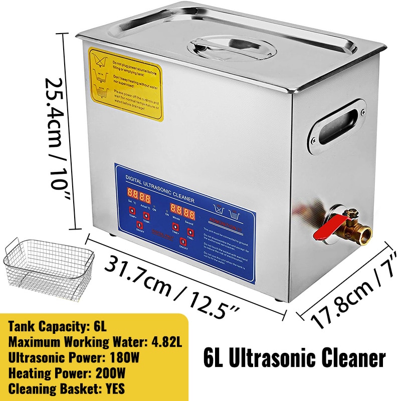 VEVOR 3/6/10/15/22/30L Ultrasonic Cleaner Ultrasonic Device stainless steel  with Heating Digital Timer for glasses