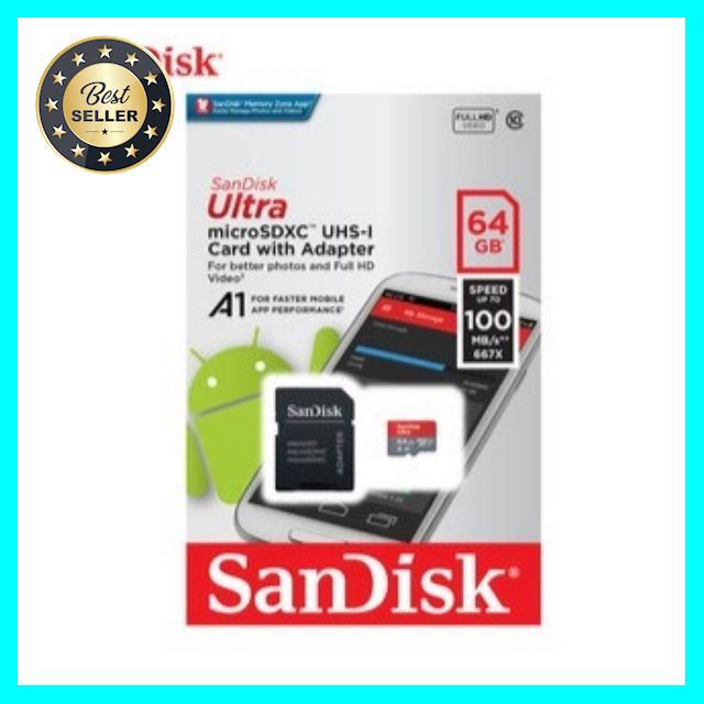 SanDisk Ultra microSDXC Read Speed 100 MB/s (64GB) เลือก 1 ชิ้น อุปกรณ์ถ่ายภาพ กล้อง Battery ถ่าน Filters สายคล้องกล้อง Flash แบตเตอรี่ ซูม แฟลช ขาตั้ง ปรับแสง เก็บข้อมูล Memory card เลนส์ ฟิลเตอร์ Filters Flash กระเป๋า ฟิล์ม เดินทาง